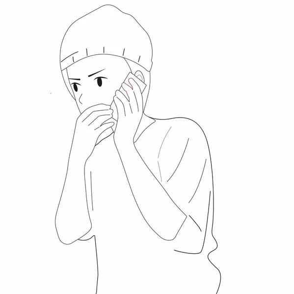 Vecteur Noir Blanc Parle Téléphone Surprise Émotions Négatives — Image vectorielle