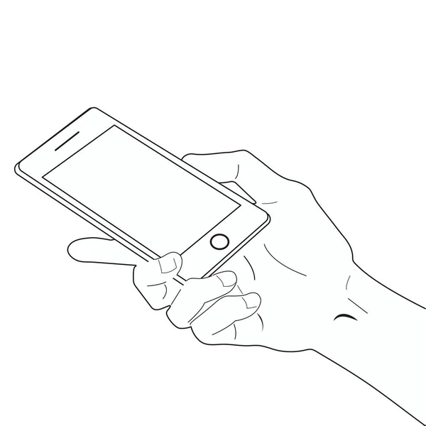 Black White Image Hand Holds Phone — Stock Vector