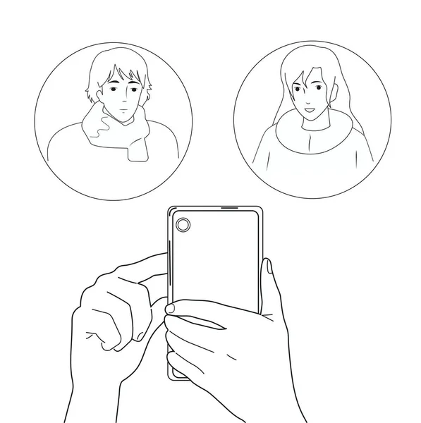 Blanco Negro Usar Smartphone Para Comunicarse — Archivo Imágenes Vectoriales