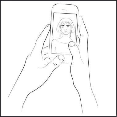 Hands Holding Smartphone with Asian Womans Face in Video Call clipart