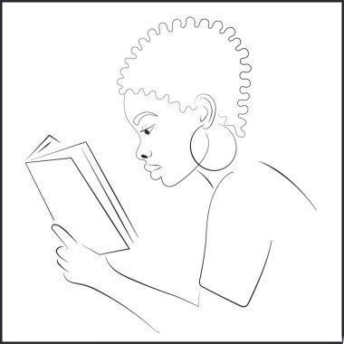 Portrait of African American Woman with Hoop Earrings Reading a Book clipart