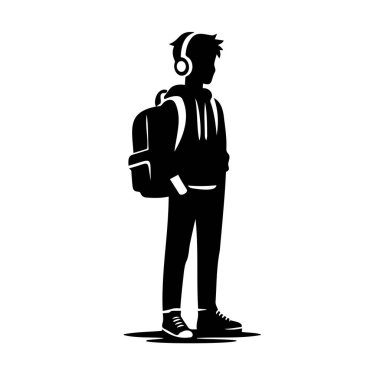 Sırt çantalı ve kulaklıklı genç çocuk, Modern Portre 'nin Silueti