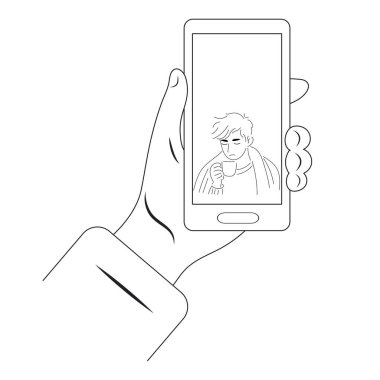 Telefon Ekranındaki İnsanlar, İletişim ve Bağlantı Konsepti, El Tutma Akıllı Telefonu