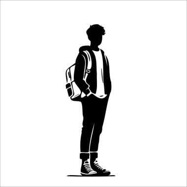 Sırt çantalı ve kulaklıklı genç çocuk, Modern Portre 'nin Silueti