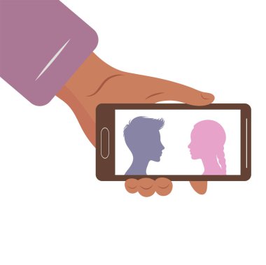 Telefon Ekranındaki İnsanlar, İletişim ve Bağlantı Konsepti, El Tutma Akıllı Telefonu