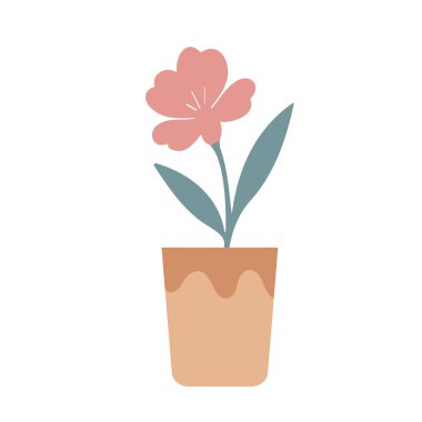 Düz Stili Beyaz Üzerine Saksıda Çiçek