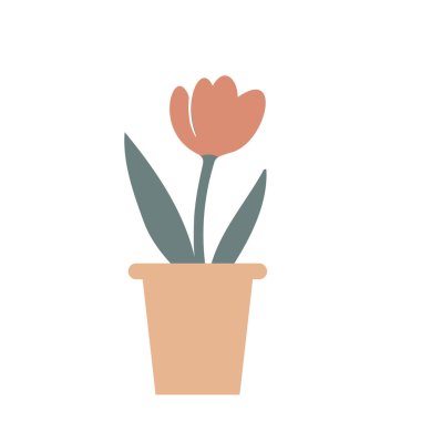 Düz Stili Beyaz Üzerine Saksıda Çiçek