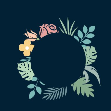 Tropikal Yapraklar ve Renkli Çiçekler Botanik Davetiyeli Çiçek Çelengi