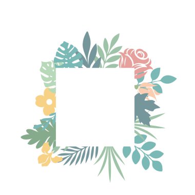 Tropikal Yapraklar ve Renkli Çiçekler Botanik Davetiyeli Çiçek Çelengi