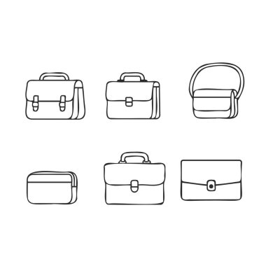 Erkek çantaları beyaz arkaplanda siyah beyaz taslak biçimi oluşturur