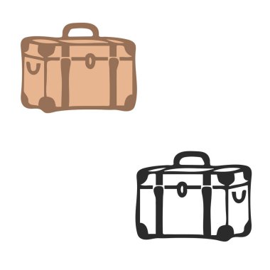Vintage seyahat bagaj rengi ve ana hatlı vektör çizimi