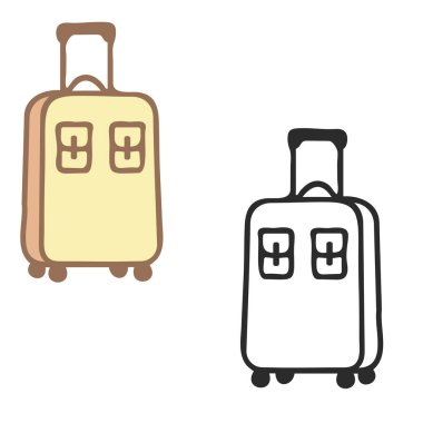 Büyük yuvarlanan bavul seyahat valizi renk ve ana hat vektörü