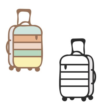 Büyük yuvarlanan bavul seyahat valizi renk ve ana hat vektörü