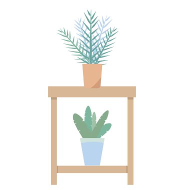 Modern iç mekanlarda mobilyalar ve doğal malzemelerle döşenmiş ev bitkileri.