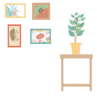 Boho tarzı duvar sanatı doğal oturma odasında.