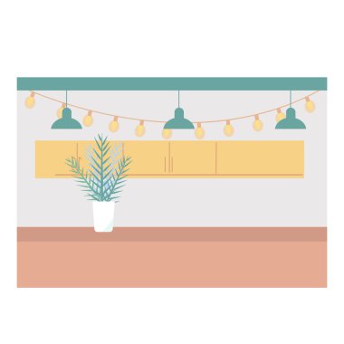 Modern iç mekanlarda mobilyalar ve doğal malzemelerle döşenmiş ev bitkileri.