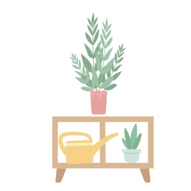 Modern iç mekanlarda mobilyalar ve doğal malzemelerle döşenmiş ev bitkileri.