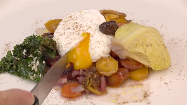 Pişmiş Lahana Çok Renkli Havuç Soğan Mantar Haşlanmış Yumurta Lahana — Stok video