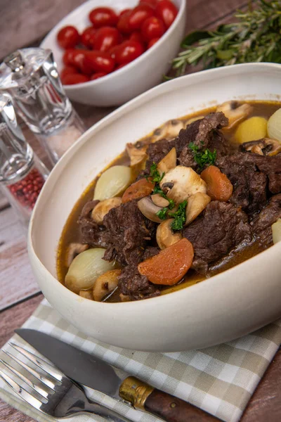 Beef Bourguignon Recipe Beef Stew Wine Sauce Vegetables High Quality — 스톡 사진