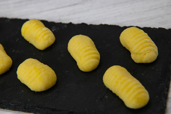 Pile Yellow Eggs Gnocchi Gnocci Potato Peru Italian Food High — Stock Photo, Image