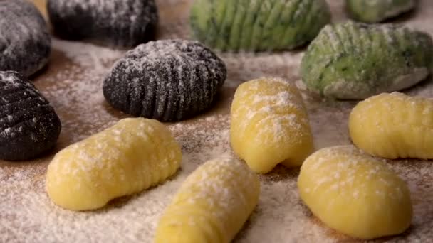 Разноцветные Gnocci Картофель Перу Итальянская Еда Домашнее Высокое Качество Фото — стоковое видео