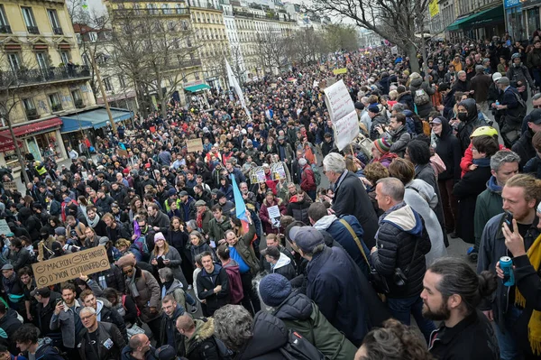 Frankrike Paris 2023 Demonstration Strejk Nionde Mobiliseringsdagen Mot Pensionsreformen Den — Stockfoto