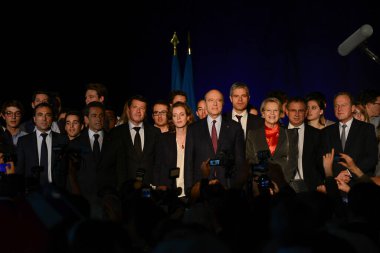 BORDEAUX, FRANCE - NOVEMBER 22, 2014 : Political meeting of the former President of the Republic, Nicolas Sarkozy in Bordeaux with Alain Juppe Mayor of the City. High quality photo