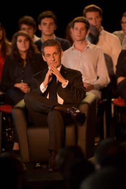 BORDEAUX, FRANCE - NOVEMBER 22, 2014 : Political meeting of the former President of the Republic, Nicolas Sarkozy in Bordeaux with Alain Juppe Mayor of the City. High quality photo