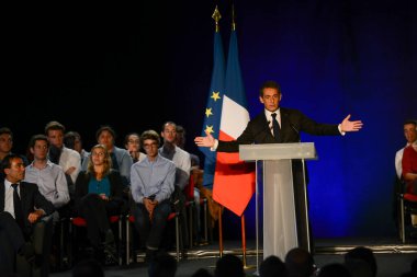 BORDEAUX, FRANCE - NOVEMBER 22, 2014 : Political meeting of the former President of the Republic, Nicolas Sarkozy in Bordeaux with Alain Juppe Mayor of the City. High quality photo