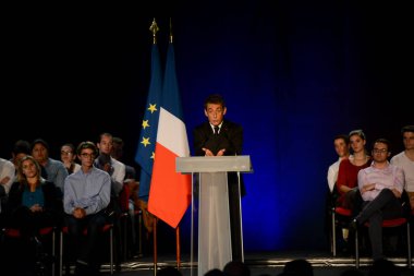 BORDEAUX, FRANCE - NOVEMBER 22, 2014 : Political meeting of the former President of the Republic, Nicolas Sarkozy in Bordeaux with Alain Juppe Mayor of the City. High quality photo