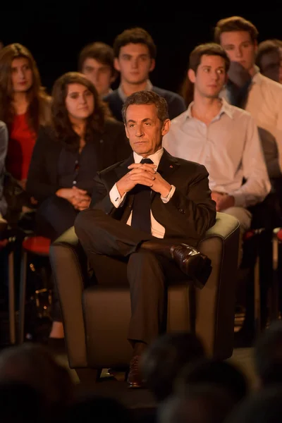 stock image BORDEAUX, FRANCE - NOVEMBER 22, 2014 : Political meeting of the former President of the Republic, Nicolas Sarkozy in Bordeaux with Alain Juppe Mayor of the City. High quality photo