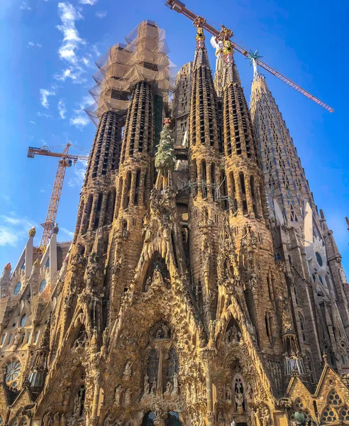 Barcelona Spanien September 2023 Över Passionsfasaden Den Ikoniska Sagrada Familia Stockbild