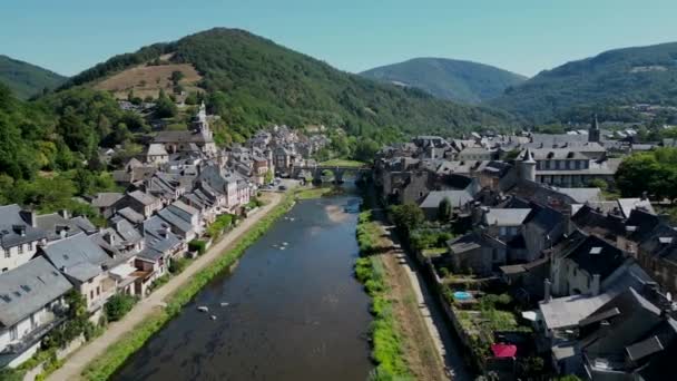 Francia Aveyron Vista Aérea Saint Geniez Dolt Pueblo Medieval Orillas — Vídeos de Stock
