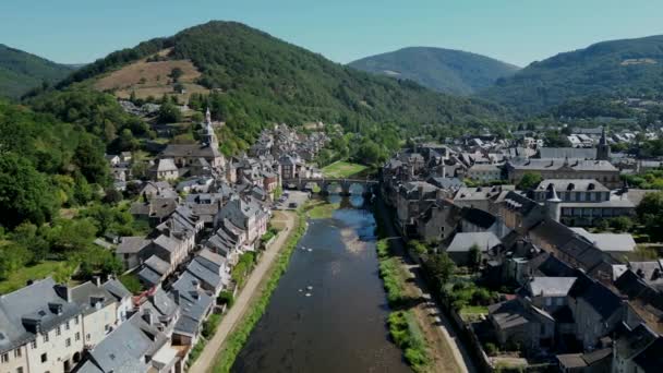 Fransa Aveyron Saint Geniez Dolt Havadan Görünüşü Lot Kıyısındaki Ortaçağ — Stok video