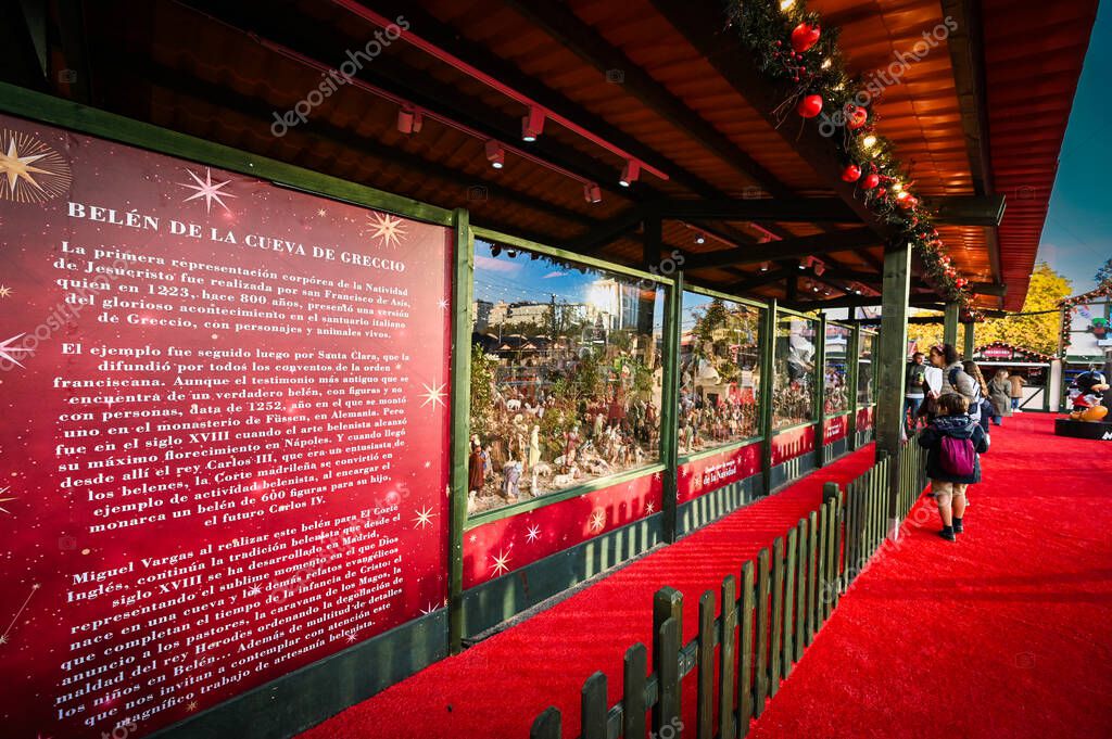 Madrid, Spain, Nov 18, 2023, Madrid, Spain, Nov 18, 2023, Christmas Nativity Scene near BBVA bank, High quality photo