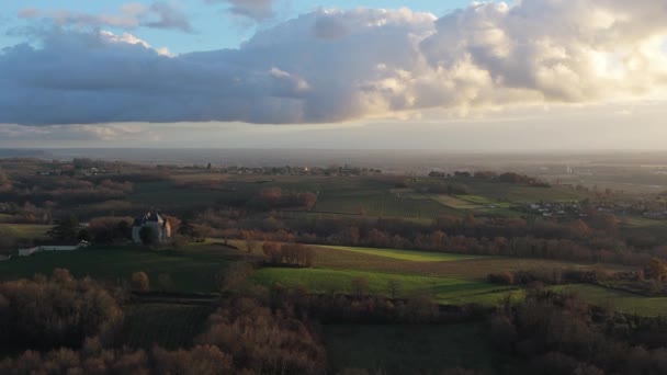Luchtfoto Bordeaux Wijngaard Winter Entre Deux Mers Langoiran Hoge Kwaliteit — Stockvideo