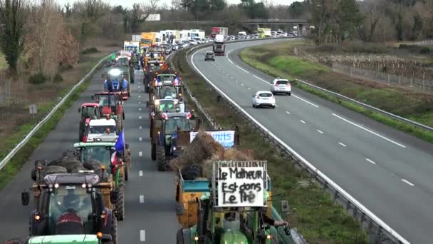 Francia Burdeos Enero 2024 Manifestación Agricultores Bloqueo Plaza Peaje Langon — Vídeos de Stock