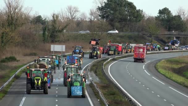 프랑스 보르도 2024년 29일 통행세 광장의 봉쇄와 A62 고속도로에서 달팽이 — 비디오
