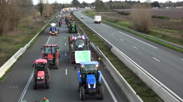 Franciaország Bordeaux 2024 Január Mezőgazdasági Termelők Demonstrációja Langon Útdíjszedési Pláza — Stock videók