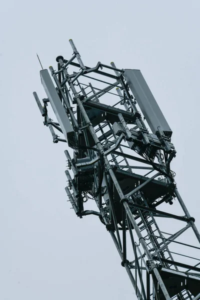 Implementación Red Colocar Antenas Mástil Teléfono Móvil Atmósfera Invernal Francia — Foto de Stock