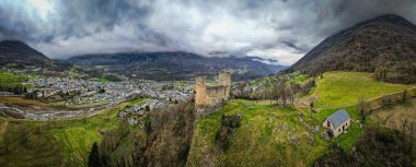 France, Hautes-Pyrenees, Gave de Pau, Luz-Saint-Sauveur, medieval castle of Sainte-Marie, 10th century. High quality photo clipart
