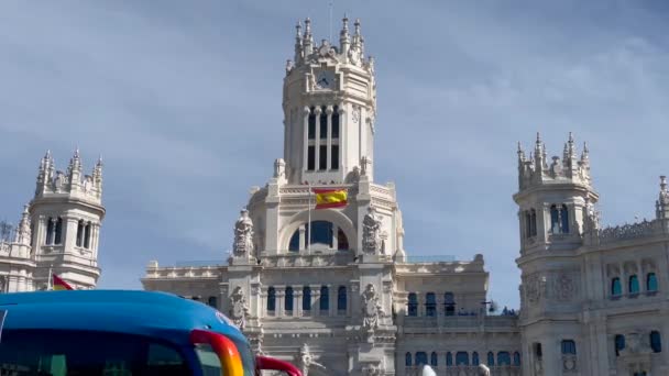 Madrid Španělsko Duben 2024 Budova Radnice Cybele Palace Městě Kvalitní — Stock video