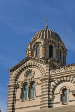 Marseille, France - March 25, 2024: View of the Cathedral Sainte-Marie-Majeure de Marseille or de la Major is a Roman Catholic cathedral, and a national monument of France, High quality photo clipart