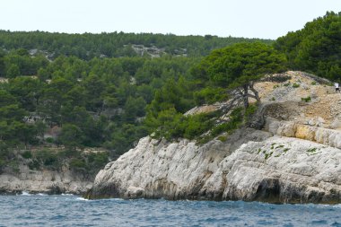 Marsilya, Fransa - 9 Haziran 2024: Calanque of Marsilya Provence, Calanques Ulusal Parkı bir tekne turunda görüldü.
