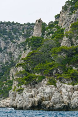 Marsilya, Fransa - 9 Haziran 2024: Provence, Calanques Ulusal Parkı 'nda En-Vau' lu Calanque, bir tekne turunda görüldü.