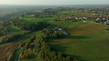 Bordeaux üzüm bağları, Bordeaux üzüm bağları, sonbaharda gün batımında Bordeaux üzüm bağları, Entre deux mers, Sainte-Croix-du-Mont, Gironde çevresindeki sonbahar manzaraları. Yüksek kaliteli video