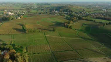 Bordeaux üzüm bağları, Bordeaux üzüm bağları, sonbaharda gün batımında Bordeaux üzüm bağları, Entre deux mers, Sainte-Croix-du-Mont, Gironde çevresindeki sonbahar manzaraları. Yüksek kaliteli video