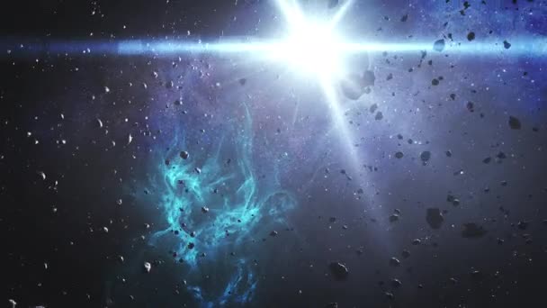 Rocce Asteroidi Che Volano Nello Spazio Blu Profondo Brillamento Del — Video Stock