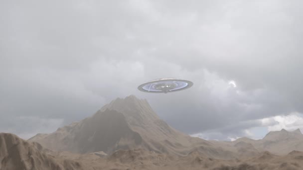 Velká Kosmická Loď Ufo Talíř Nad Pouští Mountainalien Sci Fantasy — Stock video