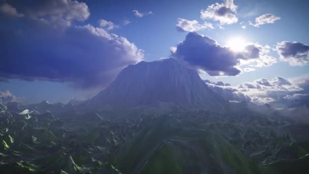 Planeta Alienígena Con Montañas Rocosas Verdes Representación Aerial3D Del Mundo — Vídeo de stock